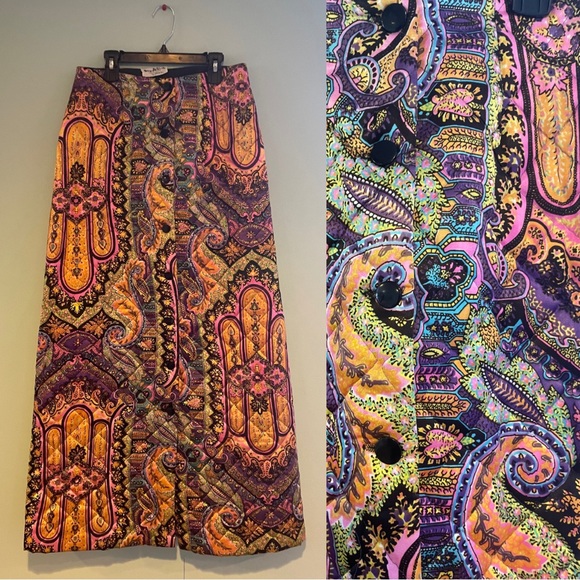 SOLD ♥️ Vintage 60s 70s psychedelic paisley quilted maxi skirt - Picture 1 of 5